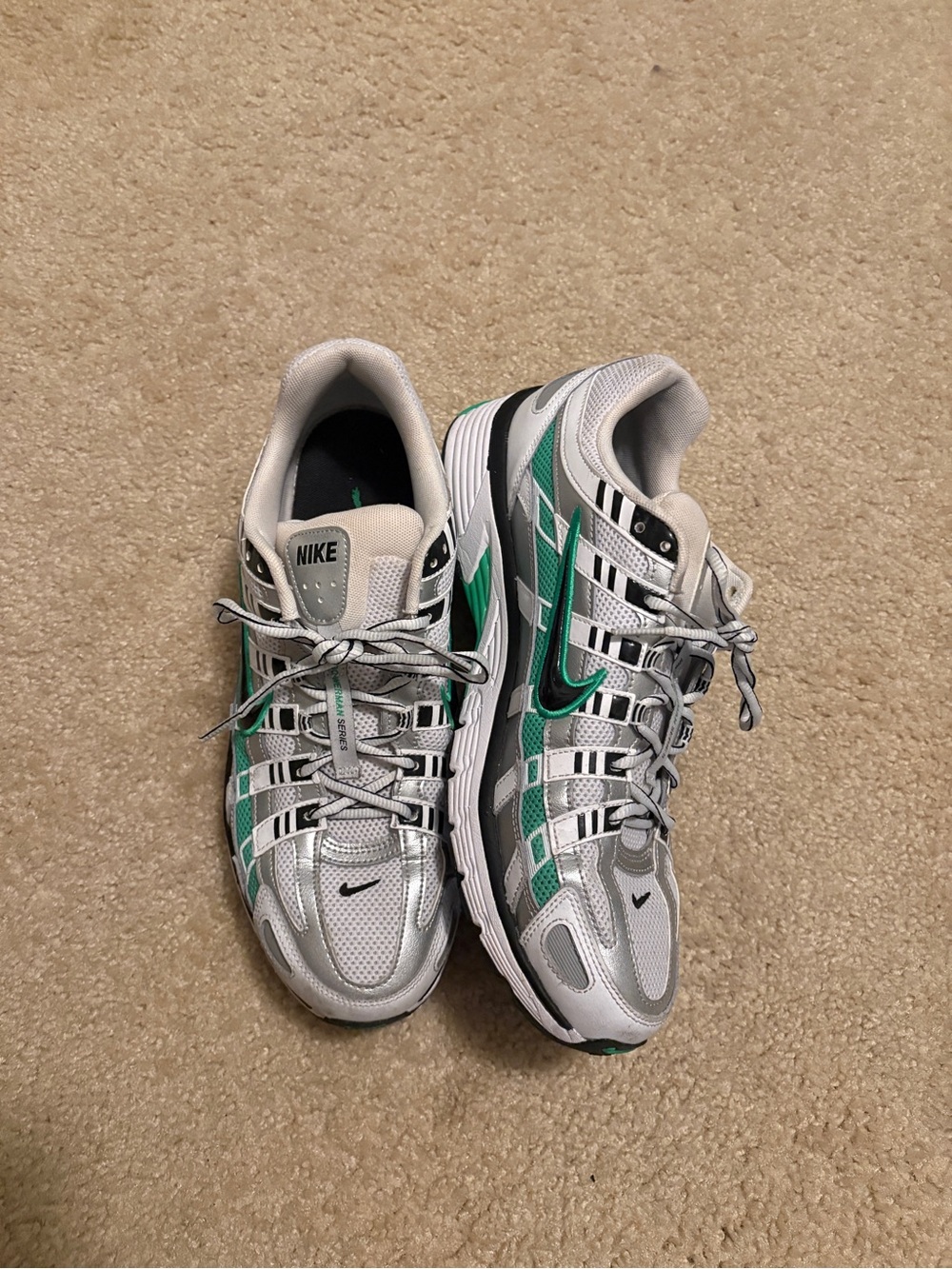 Nike Women's Silver and Green Mesh Running Shoes